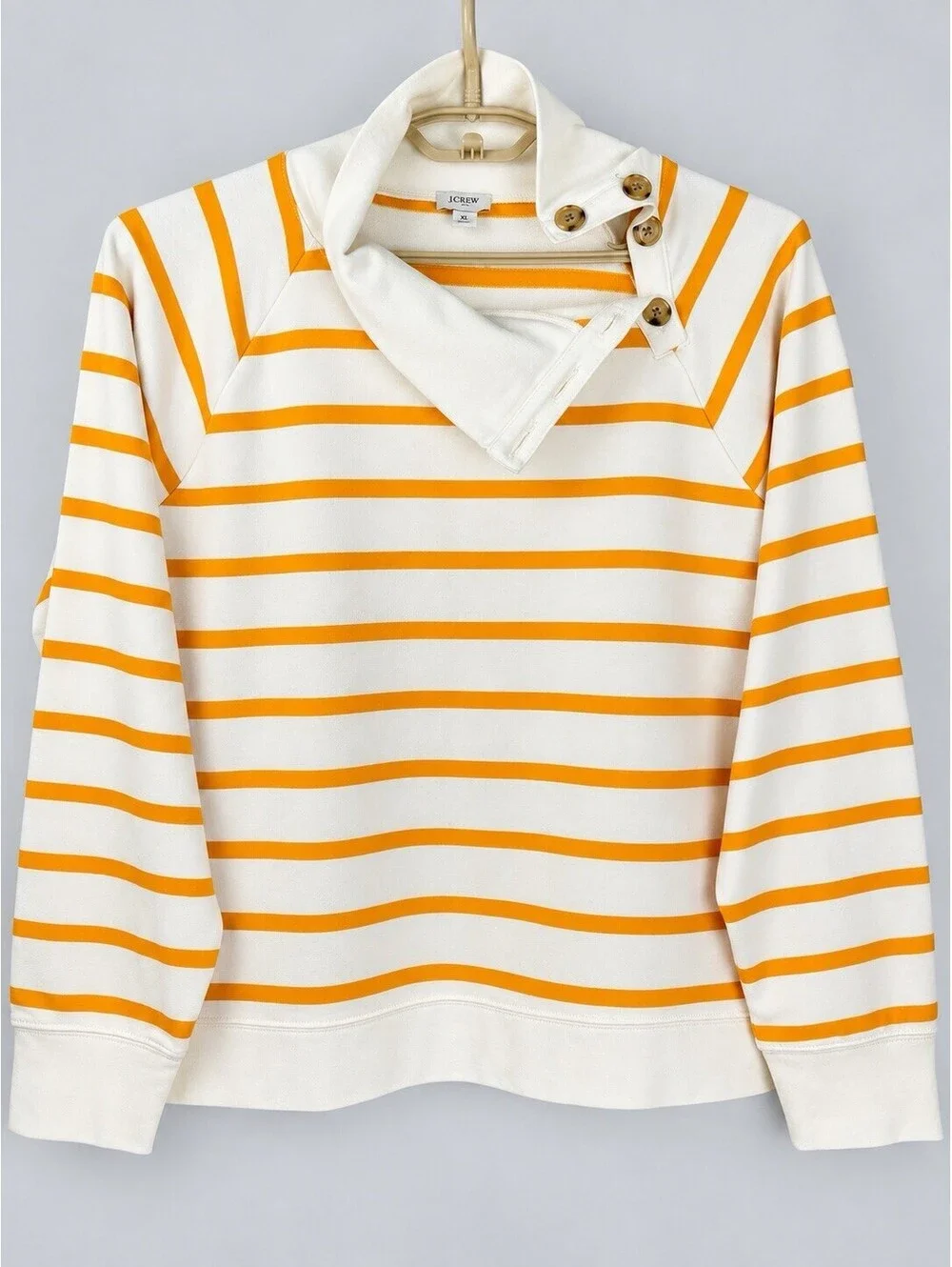 J.Crew Factory BQ148 Striped Button Collar Pullover Sweatshirt Women XL Orange